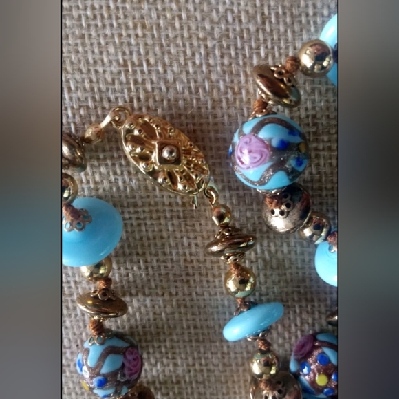 Wedding Cake Robin Egg Blue Glass Beaded Gold Tone Vtg 28" GORGEOUS Necklace - Picture 11 of 15